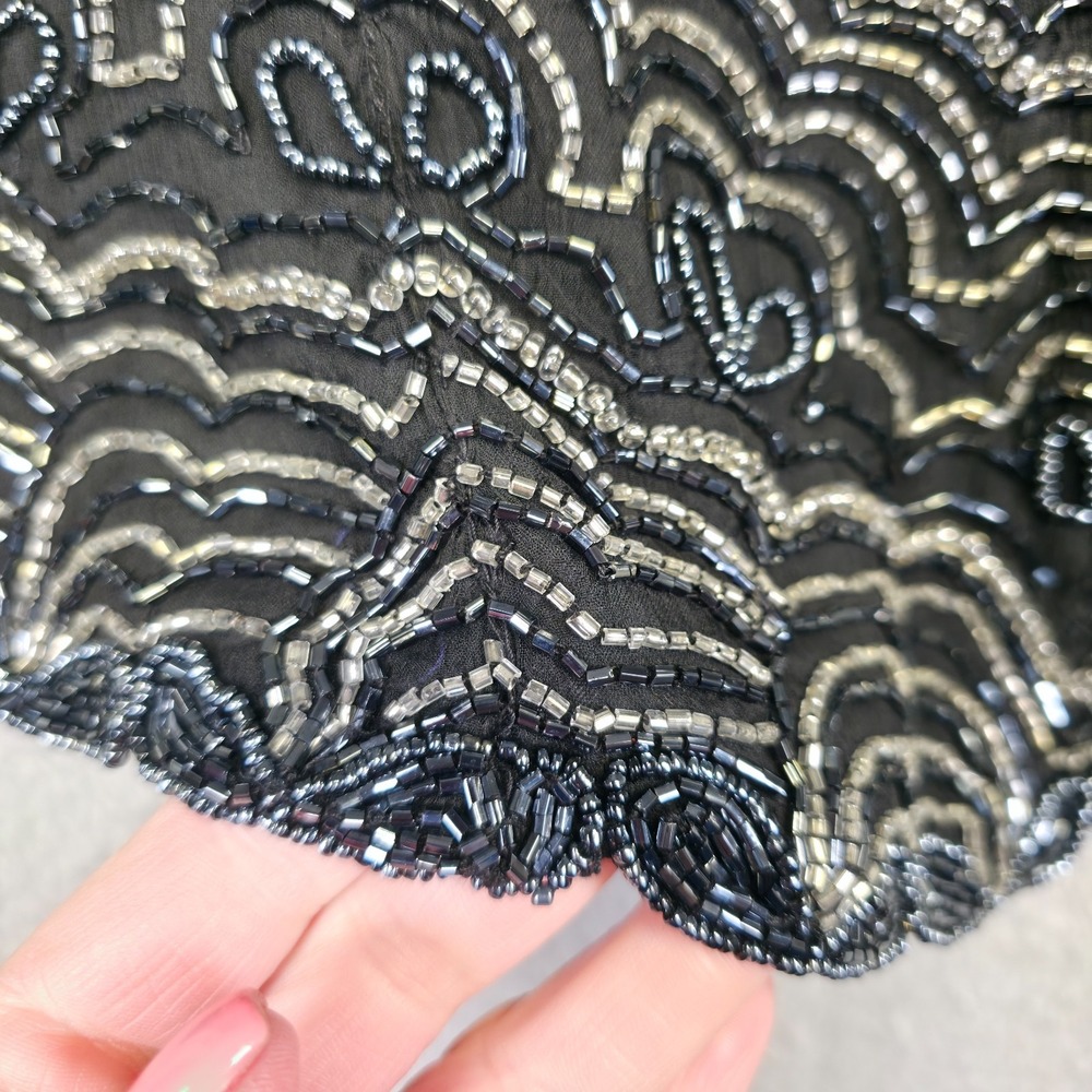 Vintage Papell Boutique Evening Top Womens L Black Silk Beaded Formal Glam Party - Picture 16 of 16